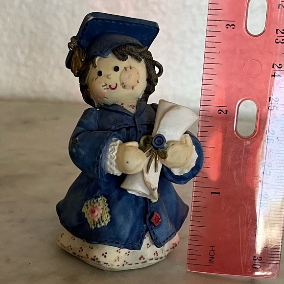 Vintage Enesco Brunette Rag doll Girl Graduate Figurine Diploma Blue Rare 3" - Picture 5 of 5